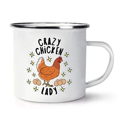 Image of Crazy Chicken Lady Stars Retro Enamel Mug Cup