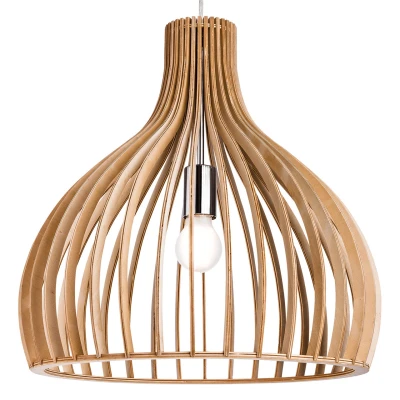 Image of Cadiz 1 Light Cage Ceiling Pendant Natural Wood, E27