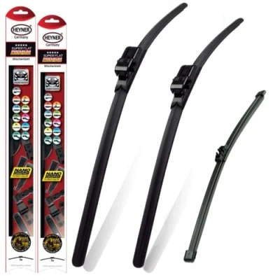 Image of HEYNER Germany Super Flat Wiper Blades Size 26&quot;20&quot; Rear 13&quot;W Fits BMW X3 2011 2017 HSF2620SL13W