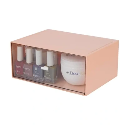 Image of OSteed Desktop Stackable Storage 1 Drawer, Pink Plastic Stationery Drawer Organiser, Makeup Desk Organiser Box, Small Drawers Unit, Deep Layer