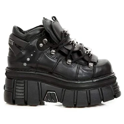Image of New Rock M.106 S29 TOWER SHOES Metallic black Leather Biker Gothic Boots 10
