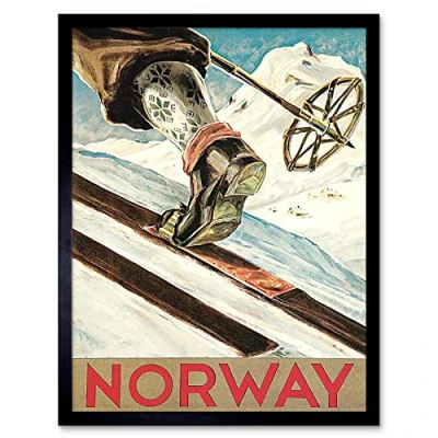 Image of Wee Blue Coo Travel Tourism Winter Sports Norway Ski Skiing Skiier Snow Cold Art Print Framed Poster Wall Decor 12X16 Inch