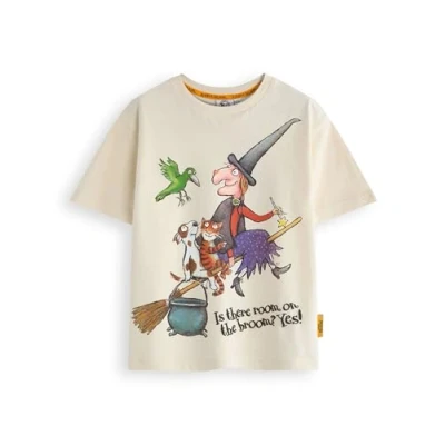 Image of The Gruffalo &amp; Friends Room on Broom Childrens T Shirt Kids Witch Storybook Graphic Tee in Tan Julia Donaldson Story Tale Book Apparel Top Character Movie Merchandise Gift