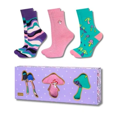 Image of soxo Mushroom Picker Socks Men Funny Women Gifts Mens Cotton Sock Ladies Gift Men&#039;s Presents 2.5 6.5 UK Mushrooms 3 Pairs