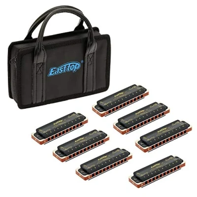 Image of East top Diatonic Harmonica Set of 7, 10 Holes Blues Mouth Organ harmonicas T008K, A, B, C, D, E, F and G key for Adults, Professionals Students, as Gift