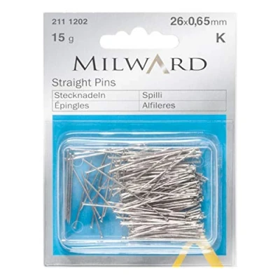 Image of MILWARD Straight Sewing Pins, Brass, Silver, 26mm, 15g