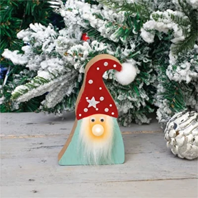 Image of St Helens Home &amp; Garden Wooden Gonk Decoration with Light up Nose and Fluffy Beard Delight your family friends at Christmas