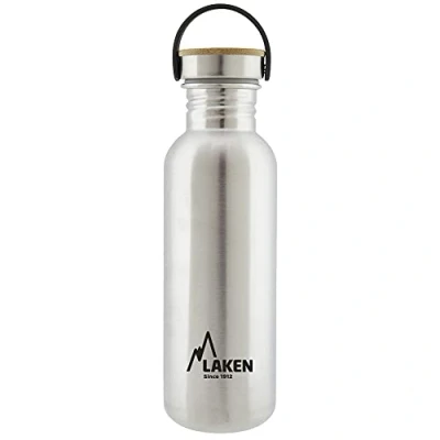 Image of Laken Basic Stainless Steel Drinking Bottle Wide Opening with Screw Cap Bambo, BPA Free 0.75 Litres, Silver