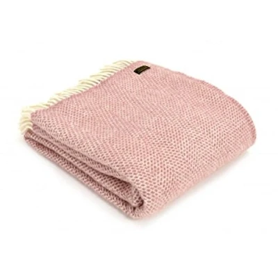 Image of Tweedmill Textiles 100% Pure Wool Blanket Beehive Throw Design in Dusky Pink Made UK
