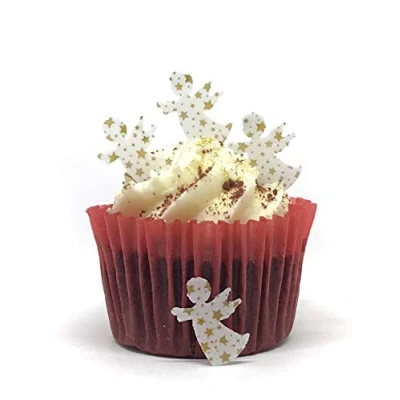 Image of 50 Precut Edible Wafer Paper Mini Gold Star Patterned Christmas Angels Cake Toppers Perfect for Cupcakes or Table Decorations
