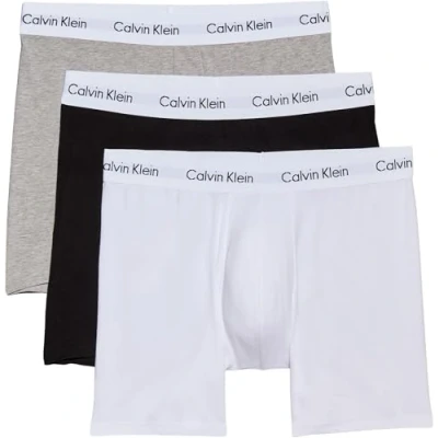 Image of 3 Pack Black / White Grey Cotton Stretch Longer Leg Boxer Brief Shorts Men&#039;s Small Calvin Klein