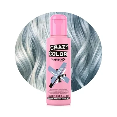 Image of Crazy Color Metallic Slate Semi Permanent Hair Dye. Highly Pigmented Silver Blue Conditioning &amp; Oil Nourishing Vegan Formula No Bleach or Ammonia 100ml
