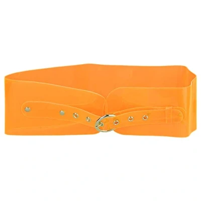 Image of Elerevyo Women Clear Waist Belts, Wide Transparent Round Buckle PVC Waistband Belt for Dress Orange 70 75cm/27.56 29.53&quot;