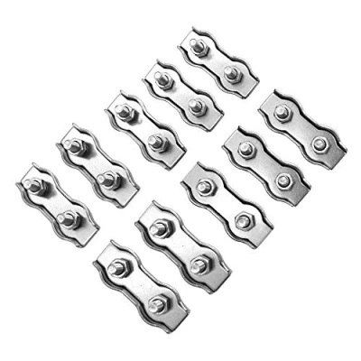 Image of POFET 10Pcs M6 304 Stainless Steel Double Orifice Wire Rope Clip, Duplex Bolt Cable Clamp