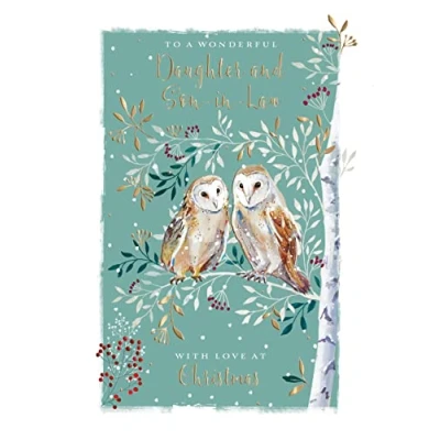Image of Ling Design Wonderful Daughter and Son in Law &#039;Happy Christmas&#039; Card Lovely With Owl Couple Tree The Wildlife Range Foil Embellished Finish For Both of You, Multi, 159mm x 228mm
