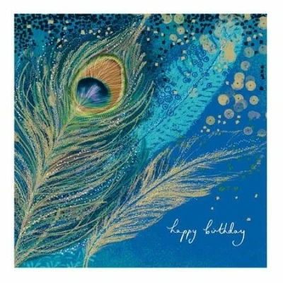 Image of Birthday Card (WDM 394355) Artistic Peacock Feather from The Opium Range Flittered Finish
