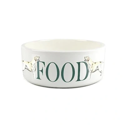 Image of Labrador Pet Bowl Large Ceramic Golden White Food Dish For Dogs