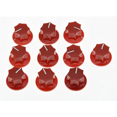 Image of KAISH 10x Red Brass Insert USA Spec 1/4&quot; Large J Bass Knob Effect Pedal Knobs for Jazz