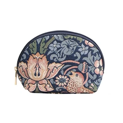 Image of Signare Tapestry Cosmetic Bag Makeup for Women with William Morris Design (Strawberry Thief Blue, COSM STBL)