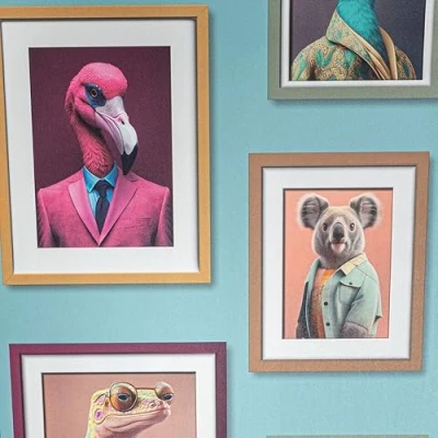 Image of SOPHIE LAURENCE Art Deco Retro Animals in Frames Wallpaper Multicoloured, Non Pasted, Vinyl Coated, Washable, 0.53m x 10.05m