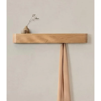 Image of Kazai. Wall Mounted Coat Rack &#039;Toke&#039; Modern Design with Hidden Hooks Solid Wood Veneer Panel Hanger Oak