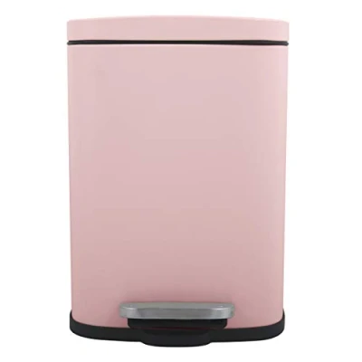 Image of Spirella Akira Cosmetic Bin, 5 Litres, Stainless Steel with Soft Close Mechanism and Inner Bucket, Pink