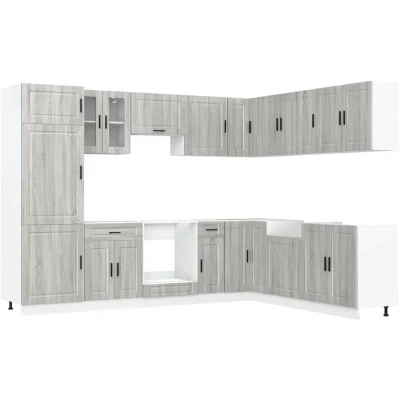 Image of vidaXL 14 Piece Kitchen Cabinet Set Porto Grey Sonoma Engineered Wood