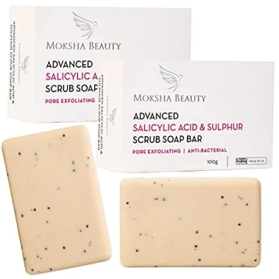 Image of Sulphur Soap Bar with Salicylic Acid 2 Pack [Made In U.K] Advanced &amp; Scrub Treatment Face Paraben and Cruelty Free 100g
