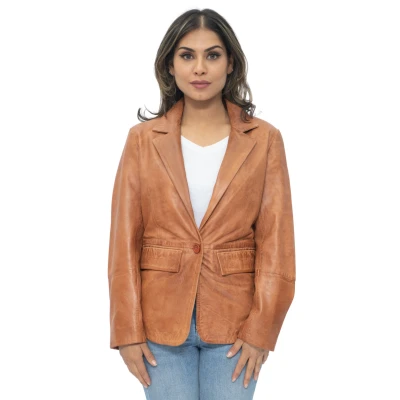 Image of Infinity Leather Womens Soft Blazer Jacket Apeldoorn Tan Size 24 UK