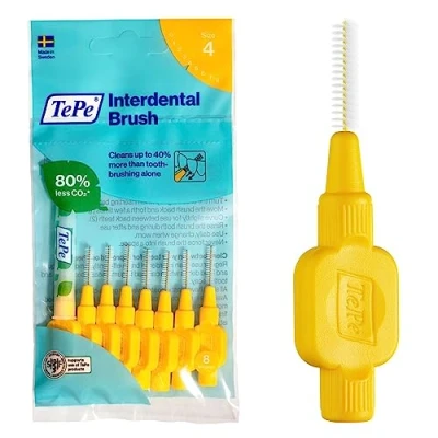 Image of TePe Interdental Brush, Original, Yellow, 0.7mm/ISO 4, 8pcs, efficient Cleaning Between Teeth, Plaque Remover and Dental flosser for Small Gaps