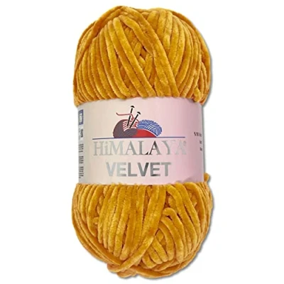Image of Wohnkult Himalaya 100 g Velvet Dolphin Wool, 40 Colours to Choose From, Chenille Knitting Yarn, Fluffy Shiny Accessory, Clothing, Blankets (90030, Mustard)