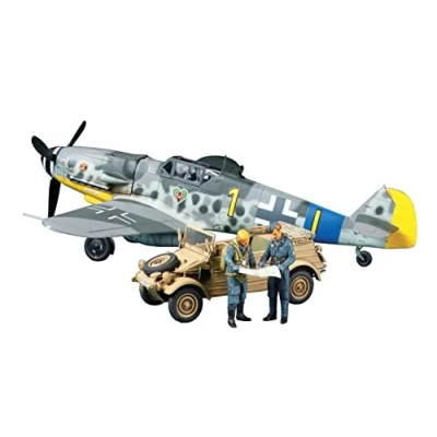 Image of TAMIYA 25204 1:48 German BF109 G 6 &amp; Bucket Trolley 82 Model, Plastic Kit for Assembly, Detailed Replica