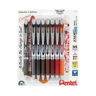 Image of EnerGel RTX Retractable Liquid Gel Pen, Change Expressions Pack, 0.7mm, Metal Tip, Medium Line, Assorted Ink, Pack of 8 Pens (BL77XCHABP8M)