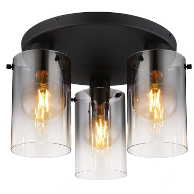 Image of Florentina Shade Cluster Ceiling Light Matt Black Smoke Glass 3x E27