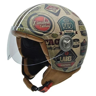Image of NZI 050004G591 Vintage II Retro Label Open Face Motorcycle Helmet, S