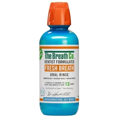 Image of The Breath Co. Alcohol Free Mouthwash. Dentist Formulated Oral Rinse for 12 Hours of Fresh Breath, Icy Mint Flavour, 500 ml