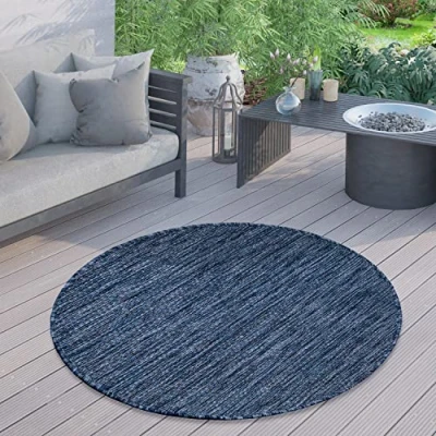 Image of Paco Home Indoor &amp; Outdoor Rug Kitchen Monochrome Mottled Pattern, Size:80 cm round, Colour:Grey