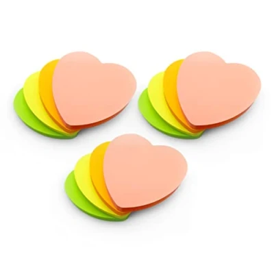 Image of Evergreen Goods 12 Heart Shape Sticky Notes Pads Bright Colours (Yellow, Pink, Green, Orange, Peach) Removable Adhesive 100 Sheets per pad 76x76mm (3&quot;x3&quot;) Reminders, to Do, Memo