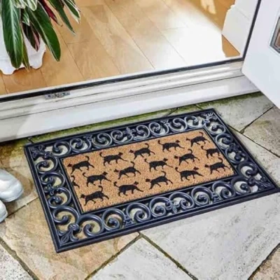 Image of Garden Mile Mat CATS Non Slip Doormat Entry Hallway Natural Coir Indoor Outdoor Welcome Door Monarch Decoir Easy Clean