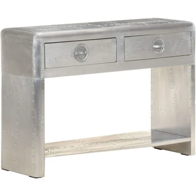 Image of vidaXL Silver Metal Aviator Sideboard Industrial Style Furniture with Ample Storage Solution Features 2 Drawers and a Shelf Sturdy Construction Dimensions: 110 x 35 75cm
