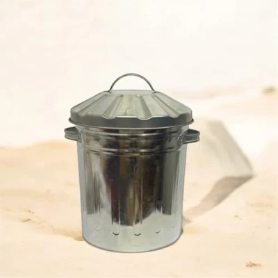 Image of Novostyl Small 15 Litre 15L Round Shape Galvanised Metal Bin Recycle Rubbish Waste Dustbin with Lid
