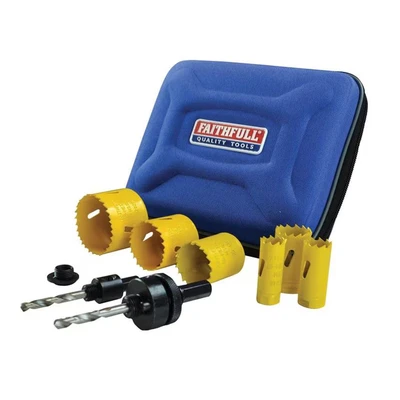 Image of Faithfull FAIHSKE Bi Metal Cobalt Electricians Holesaw Kit, 9 Pieces, Includes Most Used Sizes, Also for General Use with Storage Case