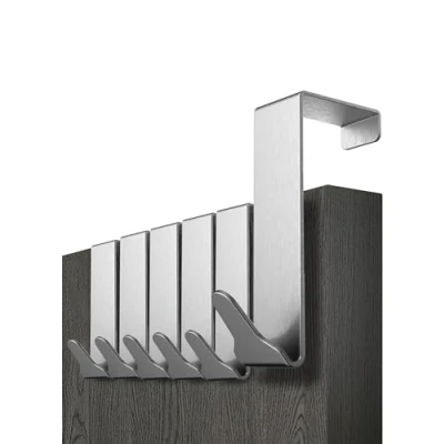 Image of Menz Premium Over Door Hanger Set of 6 Stainless Steel Coat Hooks 46mm with Anti Slip and Felt Pads, Sturdy Hook Türhaken Edelstahl_ 6er UK