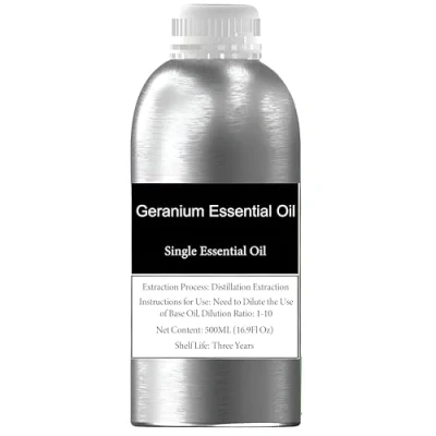 Image of 100% Pure Geranium Essential Oil for Aromatherapy, Diffusers, Skin Hair Care, Candle Soap Making, Premium Therapeutic Grade Organic Oil, Natural Fragrance Relaxation, Mood(500ml)