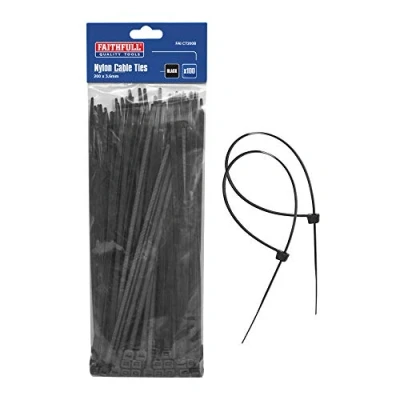 Image of Faithfull CT200B 200 x 3.6mm Cable Ties (Pack of 100) Black