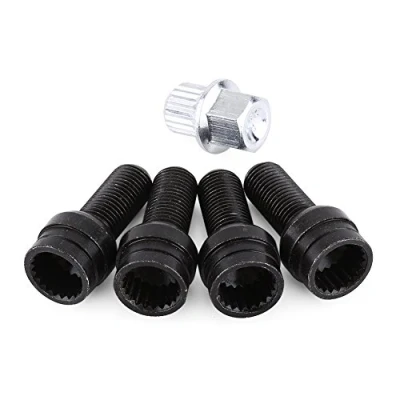 Image of Wheel Bolt Lock Anti theft Screw Lug Nut Set Locking 4+1 M14*1.5MM Black Steel With Key