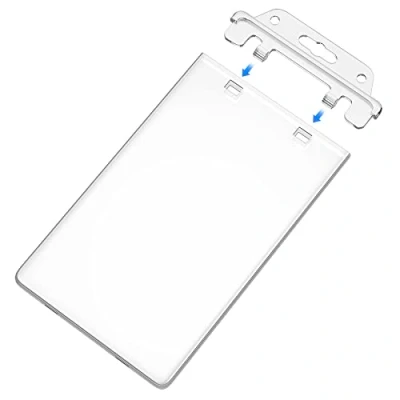 Image of Clear ID Badge Holder Hard Plastic for Lanyard by Fallen One, Permanent Locking, Vertical, 10 Pack