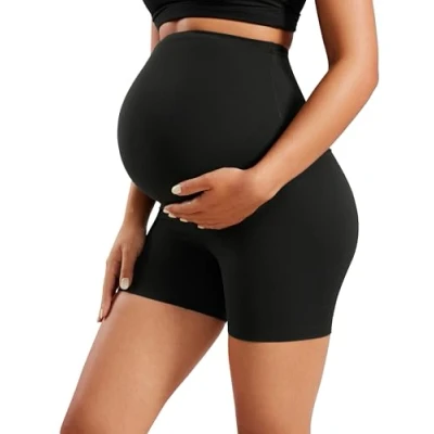 Image of CRZ Yoga Women&#039;s Butterluxe 4&quot; Maternity Shorts Over The Belly Bump Sports Biker Pregnancy Leggings Black 16