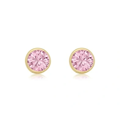 Image of Carissima Gold Women&#039;s 9 ct Yellow 4 mm Round Pink Cubic Zirconia Stud Earrings