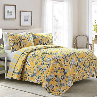Image of Lush Decor Yellow Dolores 3 Piece Quilt Set, Reversible Bedding (King)